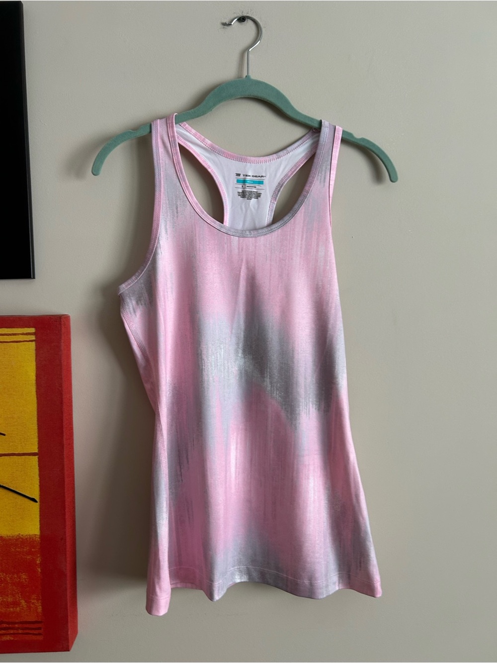 2/$12 tek gear Pink and Gray Tie-Dye Racerback Tank